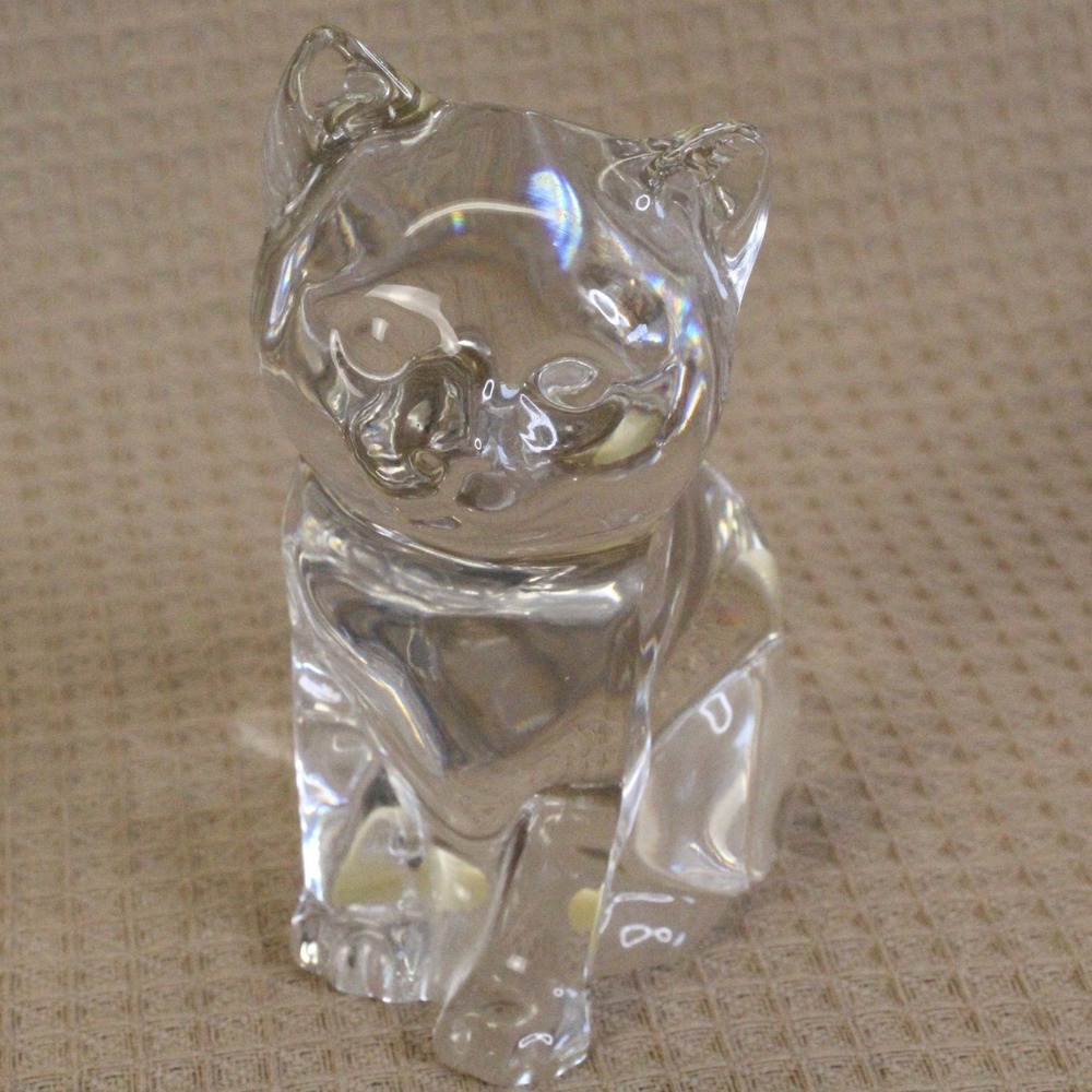 Princess House 24% Lead Crystal Cat Figurine Germany Clear Glass 3.5" Vintage